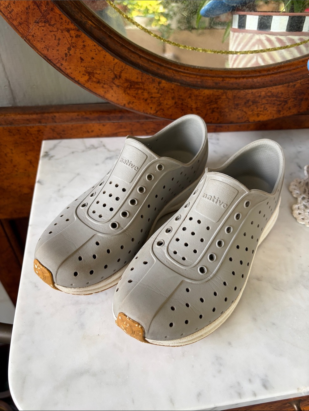 Native Boys Slip-On Loafers Sneakers Light Gray with Tan Accents